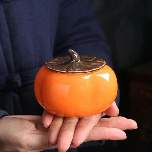 3.5inch Ceramics Persimmon Tea Jar Tea Bag Storage Box Sealed Porcelain Caddy 07FC0E-D4 - KOEEK