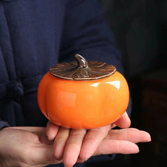 3.5inch Ceramics Persimmon Tea Jar Tea Bag Storage Box Sealed Porcelain Caddy 07FC0E-D4 - KOEEK