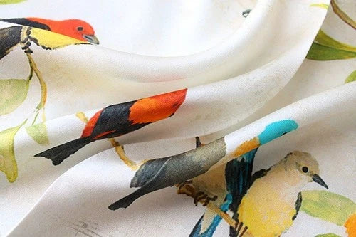 Silk 21" Square Scarf Women Kerchief Bandana Neckerchief Blue Beige Birds 07FC0E-D4 - KOEEK