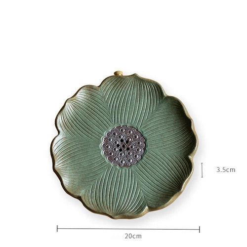Crude Pottery Tea Tray Lotus Design Ceramic Water Draning Reservoir Serving Tray 07FC0E-D4 - KOEEK