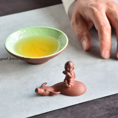 Small Tea Pet Yixing Zisha Purple Clay Tea Play Home Decoration Kid On Buffalo 07FC0E-D4 - KOEEK