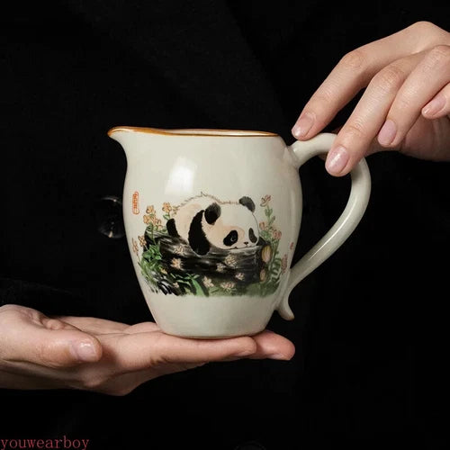 Ru Kiln Ceramic Fair Cup Tea Strainer Hand-painted Panda Tea Caddy 07FC0E-D4 - KOEEK