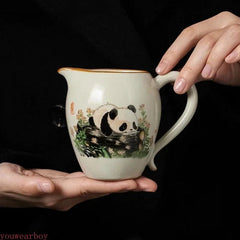 Ru Kiln Ceramic Fair Cup Tea Strainer Hand-painted Panda Tea Caddy 07FC0E-D4 - KOEEK