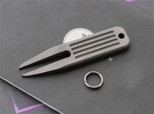 1PC TC4 Titanium Golf Divot Repair Tool Golf Green Fork EDC Portable Keychain 07FC0E-D4 - KOEEK