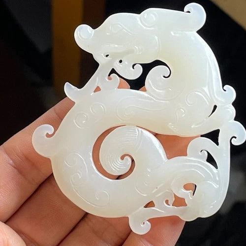 China Natural Old Jade Carving Flying Dragon Pendant Collection  Ornament 07FC0E-D4 - KOEEK