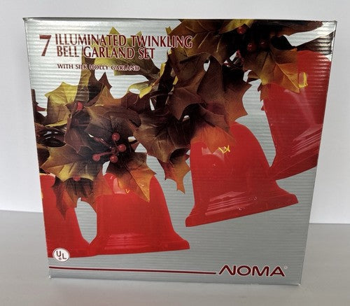 Noma Christmas Bell Lights Set 7 Flashing String Lights With Silky Holly Garland NOMA - KOEEK
