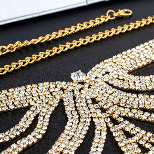Women's Rhinestone Chain Lingerie Bra Thong Set Bikini Body Jewelry Chain Gift！！ 07FC0E-D4 - KOEEK