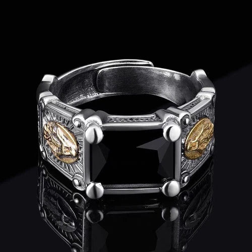 Vintage Black Stone Ring Adjustable Punk Style Hip Hop Fashion Jewelry for Men 07FC0E-D4 - KOEEK