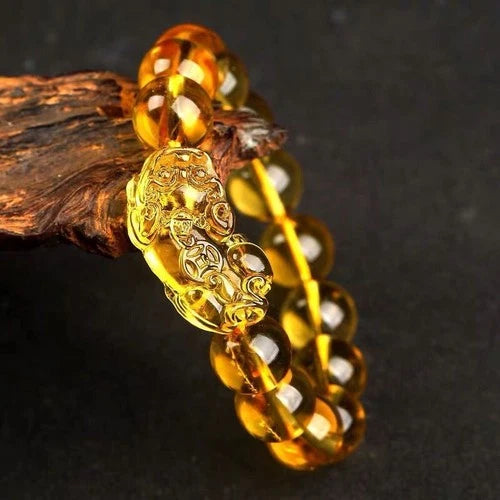 12mm Natural Yellow Citrine Pixiu Bracelet Wealth Charm Feng Shui 07FC0E-D4 - KOEEK
