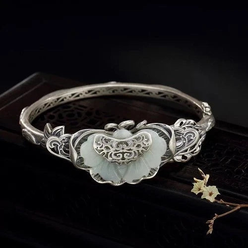 Vintage Ethnic Hetian Jade Bangle Bracelet Open Cuff Women Jewelry Ruyi Gift 07FC0E-D4 - KOEEK