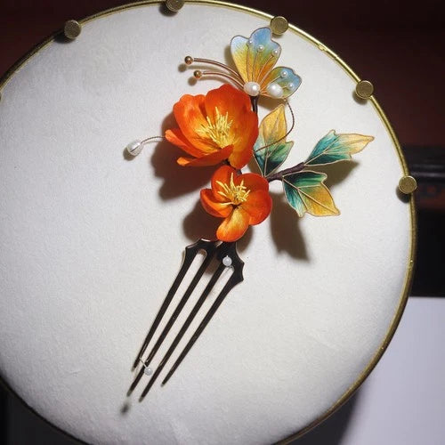 Red Peony Hairpin Vintage Chinese Style Wedding Hanfu Accessory 07FC0E-D4 - KOEEK