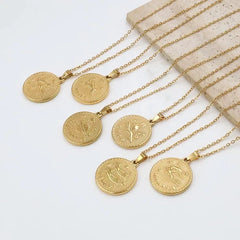 Gold Plated Stainless Steel Constellation Horoscope Zodiac Sign Pendant Necklace 07FC0E-D4 - KOEEK