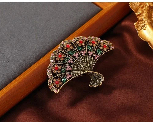 Vintage Fan Brooch Hollow Flower Pin Fashion Suit Dress Cheongsam Jewelry 07FC0E-D4 - KOEEK
