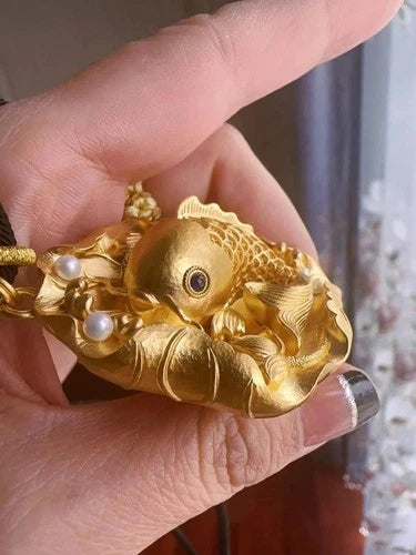 Handmade Fish Pendant Necklace Filigree Inlay Pearl Vintage Style Carved Jewelry 07FC0E-D4 - KOEEK
