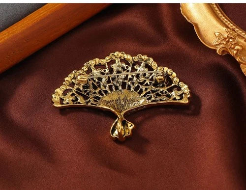 Vintage Fan Brooch Hollow Flower Pin Fashion Suit Dress Cheongsam Jewelry 07FC0E-D4 - KOEEK