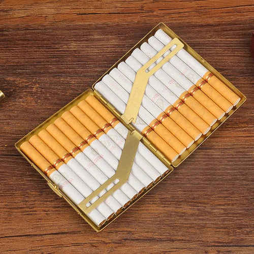 Vintage Metal Gold Good Luck Cigarette Case Double Sided Box Men Tobacco Holder 07FC0E-D4 - KOEEK