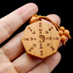 Taomu Taiji Yin Yang Bagua Mirror Keychain Necklace Pendant Bagua Wood Carving 07FC0E-D4 - KOEEK