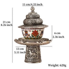 Alloy Tantric Holy Water Cup Buddhist Tea Rack Eight Auspicious Porcelain Bowl 07FC0E-D4 - KOEEK