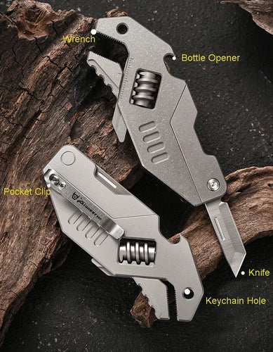 EDC Titanium Alloy Multi Tools Adjustable Wrench Pocket Folding Knife Keychain 07FC0E-D4 - KOEEK