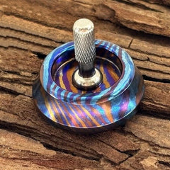 Titanium Damascus Spinning Top Desktop Spinner Fidget Toy Gyro Gyroscope Toy 07FC0E-D4 - KOEEK