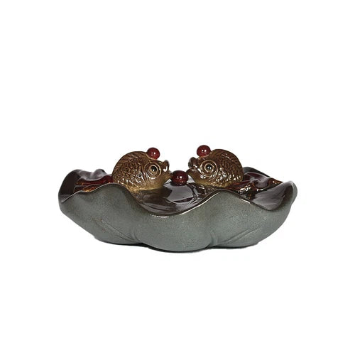 Color Change Tea Pet Yixing Zisha Tea Play Purple Clay Golden Fish on Lotus Leaf 07FC0E-D4 - KOEEK