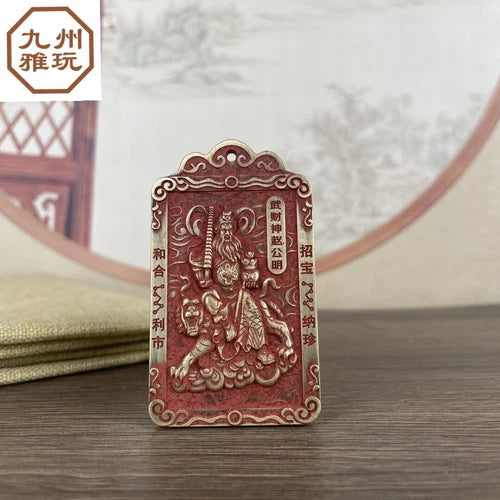 China Brass Dragon Wucai God Zhao Gongming Netsuke Pendant Fengshui 黄铜 武财神赵公明 07FC0E-D4 - KOEEK