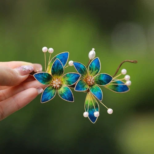 Velvet Silk Flower Hairpin Hanfu Chinese Vintage Hair Accessory 1pc 07FC0E-D4 - KOEEK