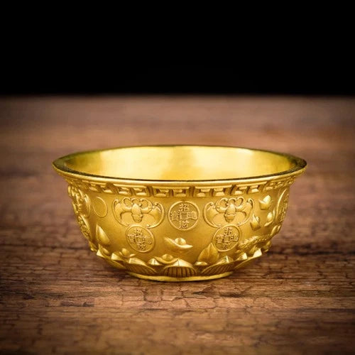 11.5cm Brass Hand-Carved Treasure Bowl Offering Basin Altar Cup Wealth Supplies 07FC0E-D4 - KOEEK