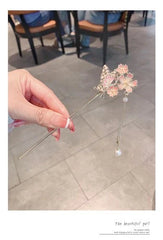 Butterfly Peach Blossom Tassel Hairpin Chinese Style Hanfu Hair Accessory 07FC0E-D4 - KOEEK