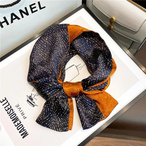 Double Deck  Pure Silk Long Twill Scarf Women Orange Neckerchief 150*15cm 07FC0E-D4 - KOEEK