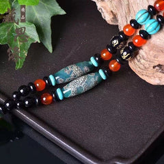 Tibetan Dzi Bead Pendant Necklace Nine Eye Three Eye Agate Carnelian Amulet 07FC0E-D4 - KOEEK