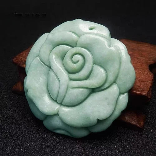 Green Jade Flower Pendant Rich Necklace Hand-carved Exquisite Fashion Jewelry 07FC0E-D4 - KOEEK