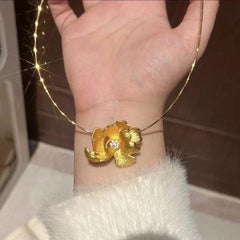 Chinese Style Peony Flower Necklace Brushed Gold Plated Choker Jewelry 07FC0E-D4 - KOEEK