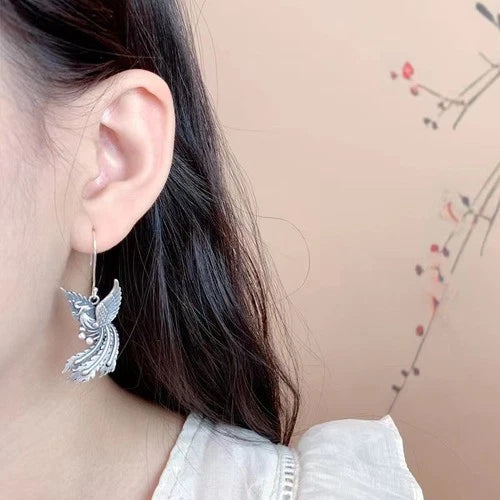 Vintage Antique Style Phoenix Earrings And Ring Handmade Jewelry Accessory 07FC0E-D4 - KOEEK