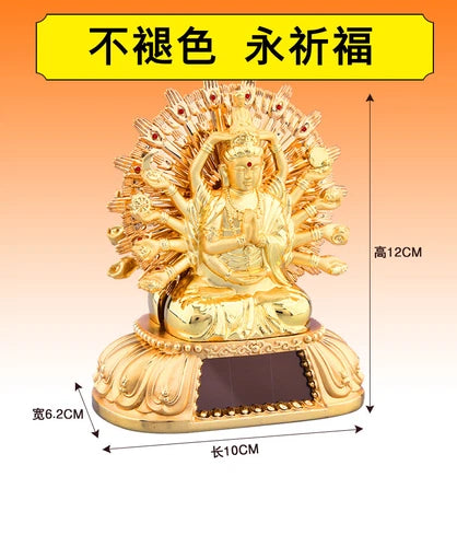 12cm Thousand-Hand Guanyin Alloy Solar Buddha Prayer Car Decor Supplies 07FC0E-D4 - KOEEK