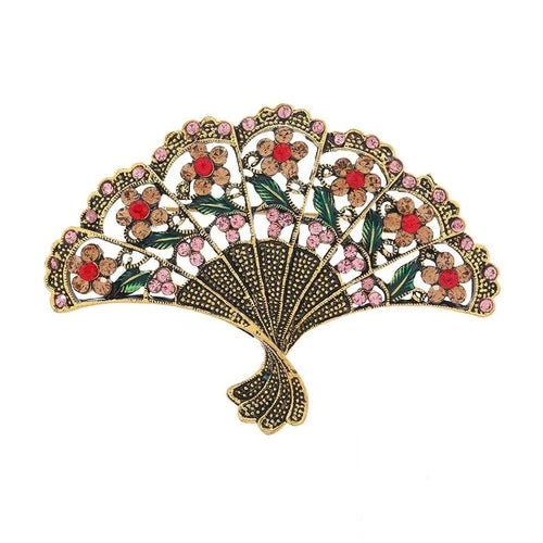 Vintage Fan Brooch Hollow Flower Pin Fashion Suit Dress Cheongsam Jewelry 07FC0E-D4 - KOEEK