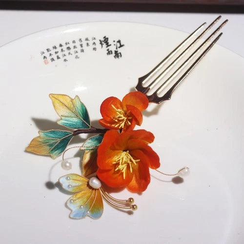 Red Peony Hairpin Vintage Chinese Style Wedding Hanfu Accessory 07FC0E-D4 - KOEEK