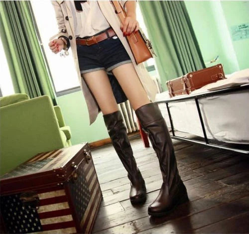 Attack On Titan Shoes Unisex Boots Flat Knee High Stretch Cosplay Riding Boot 07FC0E-D4 - KOEEK