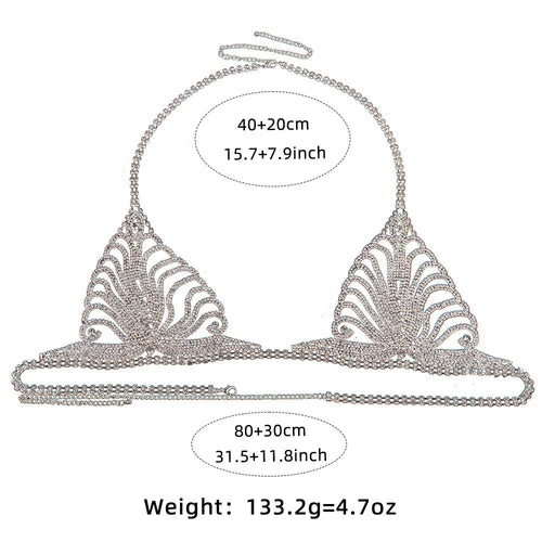 Women's Rhinestone Chain Lingerie Bra Thong Set Bikini Body Jewelry Chain Gift！！ 07FC0E-D4 - KOEEK