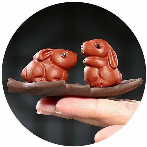 7.3'' Creative Tea Pet Home Decoration Rabbit on Leaf Statue House Warming Gift 07FC0E-D4 - KOEEK