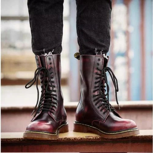 Retro Military High Quality Boots Cowhide Leather Boot Round Toe Long Tube Gift 07FC0E-D4 - KOEEK