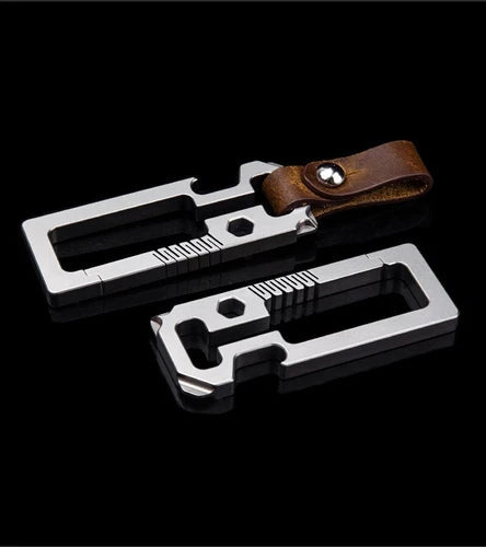 TC4 Titanium Alloy + Leather Multi Tools Keychain Carabiner Car KeyPendantEDC 07FC0E-D4 - KOEEK