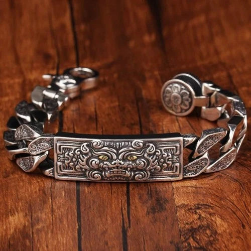 Mens Taotie Pixiu Bracelet Vintage Style Bold Chunky Mythical Beast Jewelry 07FC0E-D4 - KOEEK