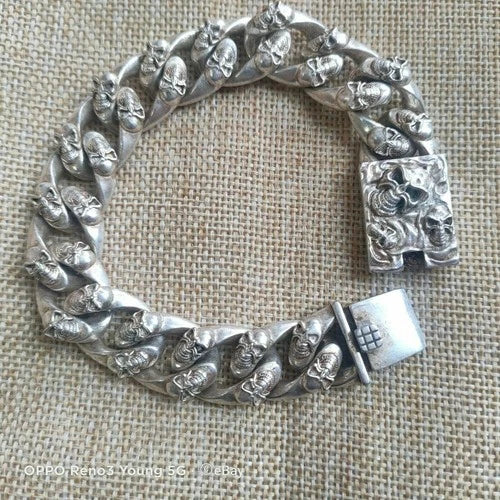 Length 8.6 Inches Men's 925 Silver Bracelet Men's Tibetan Silver BRACELET 07FC0E-D4 - KOEEK
