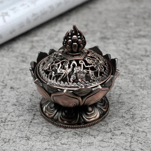 Lotus Flower Incense Burner Buddhism Holder Brass Mini Sandalwood Censer Incense 07FC0E-D4 - KOEEK