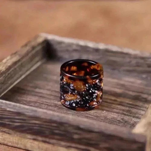 Vintage Chinese Style Turtle Shell Thumb Ring Carved Natural Blood Pattern Band 07FC0E-D4 - KOEEK