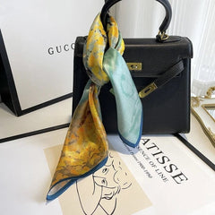 Mulberry Silk 21" Small Scarf For Women Neckerchief Wrap Yellow Oil Paiting 07FC0E-D4 - KOEEK