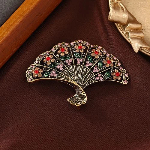 Vintage Fan Brooch Hollow Flower Pin Fashion Suit Dress Cheongsam Jewelry 07FC0E-D4 - KOEEK
