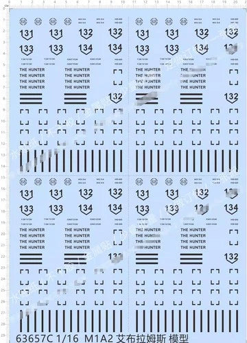1/16 US Army M1A2 Abrams Tank Panzer Markings Model Kit Water Slide Decal Black 07FC0E-D4 - KOEEK