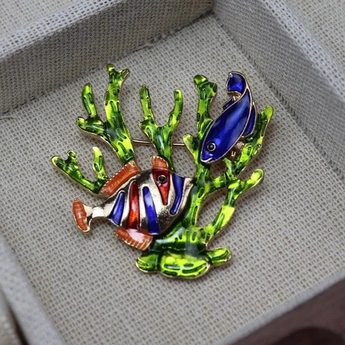 Painted Craft Rhinestone Tropical Ocean Brooch Lapel Pin Flower Accessory 07FC0E-D4 - KOEEK